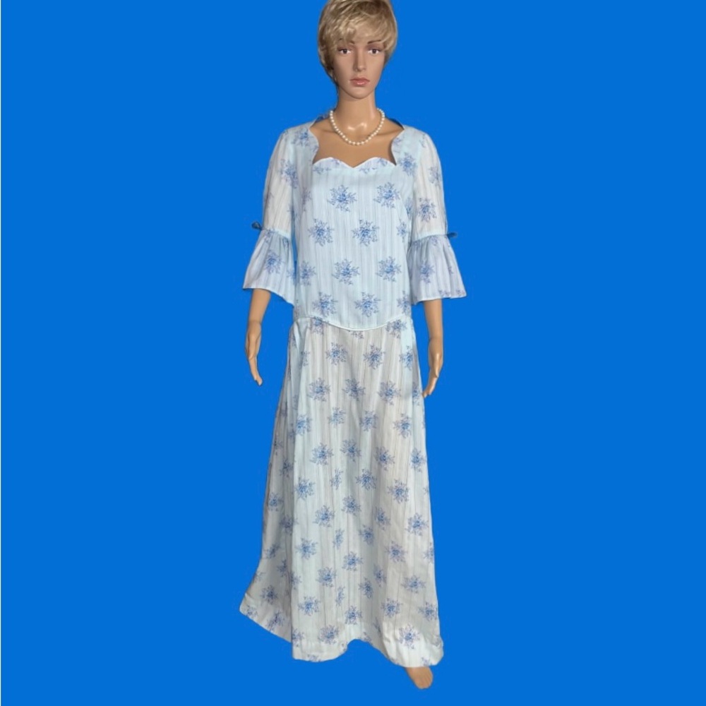 Katerina Originals ~ 2 X-Large ~ Vintage (70’s) ~ Blue Floral ~ Boho Maxi Dress - Picture 1 of 16